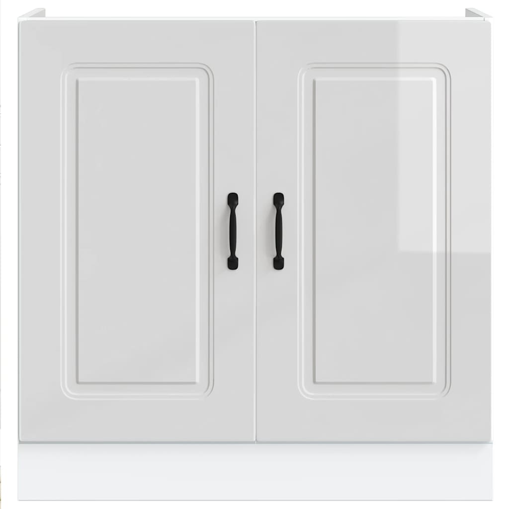 Sink Base Cabinet Kalmar High Gloss White 80x46x81.5 cm Engineered Wood
