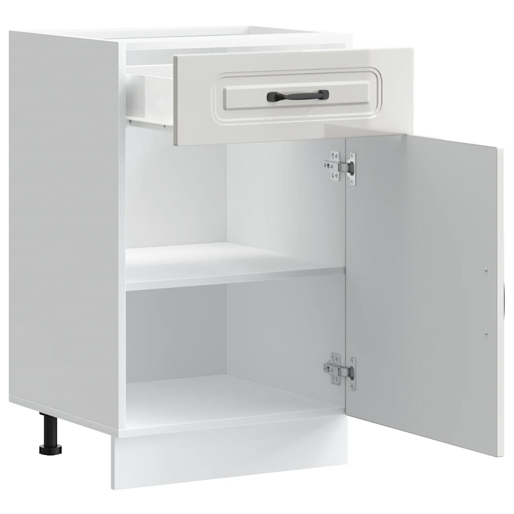 Kitchen Base Cabinet Kalmar High Gloss White Engineered Wood