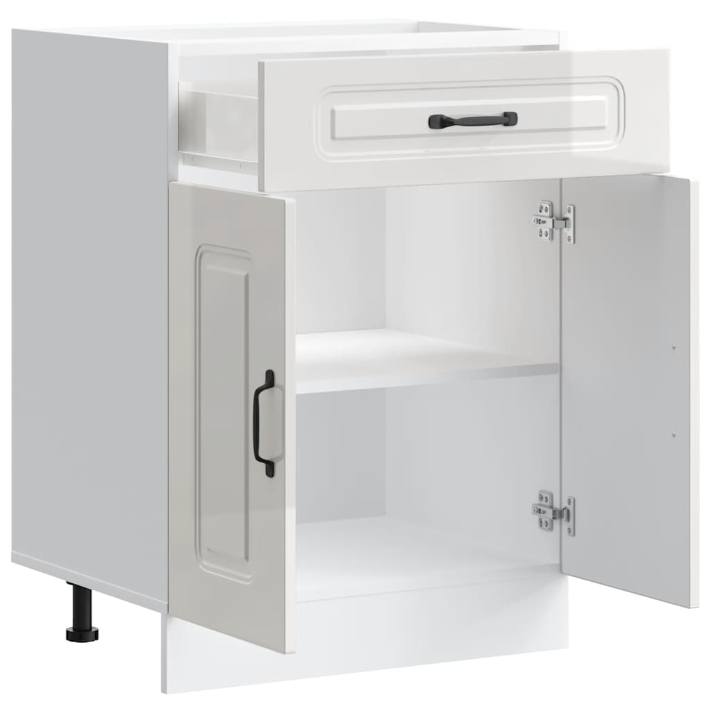 Kitchen Base Cabinet "Kalmar" High Gloss White Engineered Wood