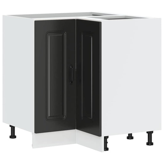 Kitchen Corner Base Cabinet "Kalmar" Black Engineered Wood