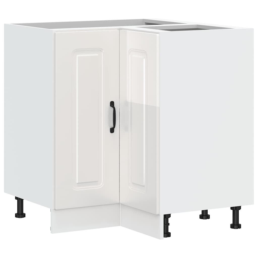 Kitchen Corner Base Cabinet Kalmar High Gloss White Engineered Wood