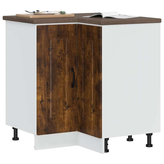 Kitchen Corner Base Cabinet "Kalmar" Smoked Oak Engineered Wood