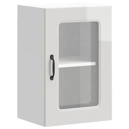 Kitchen Wall Cabinet with Glass Door Kalmar High Gloss White Engineered Wood