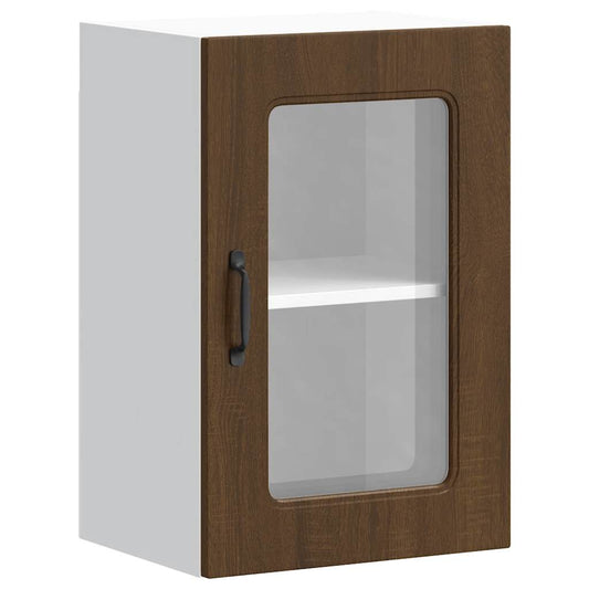 Kitchen Wall Cabinet with Glass Door "Kalmar" Brown Oak