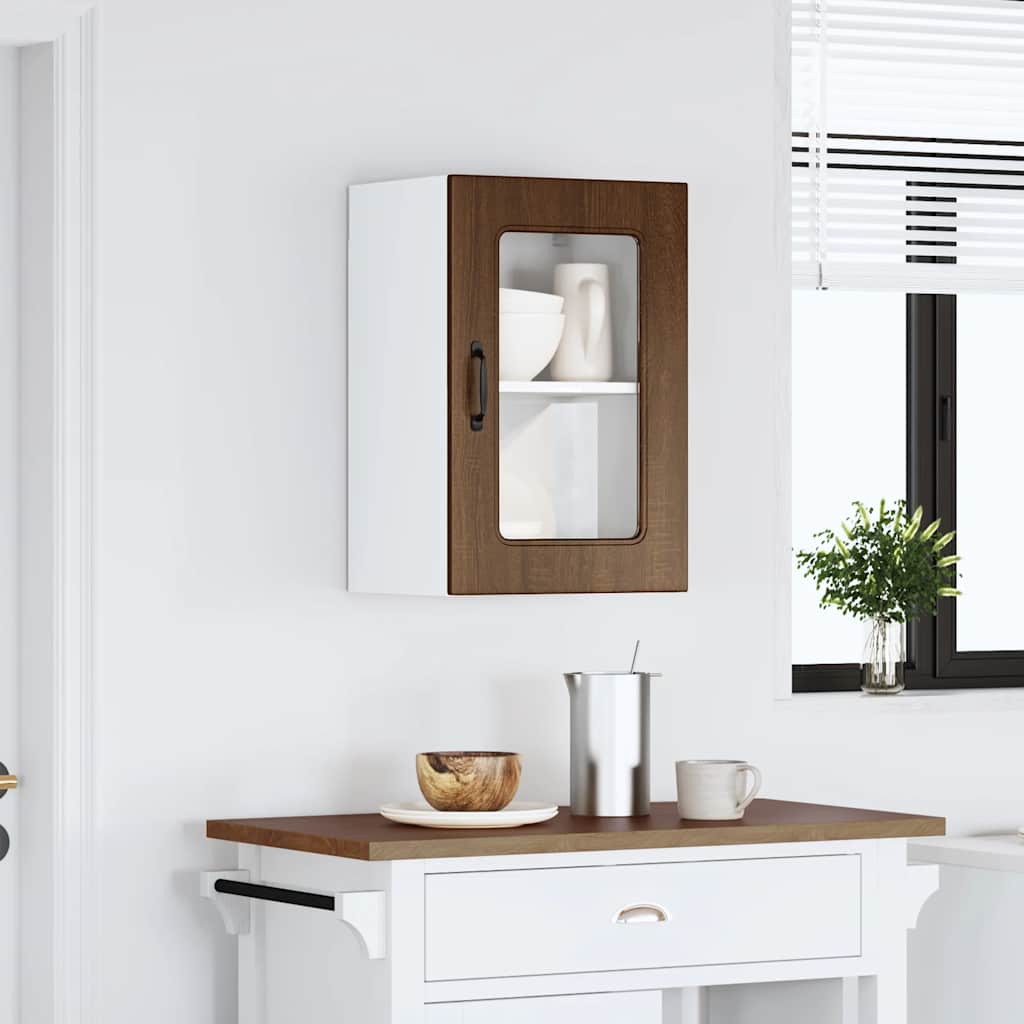 Kitchen Wall Cabinet with Glass Door "Kalmar" Brown Oak