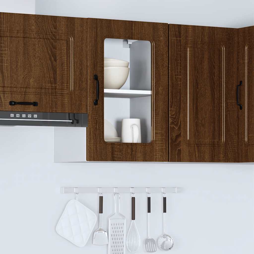 Kitchen Wall Cabinet with Glass Door "Kalmar" Brown Oak