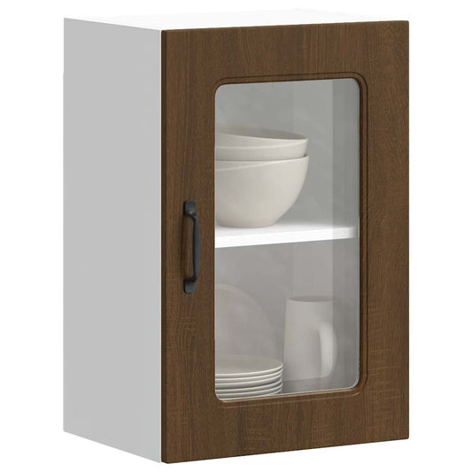 Kitchen Wall Cabinet with Glass Door "Kalmar" Brown Oak