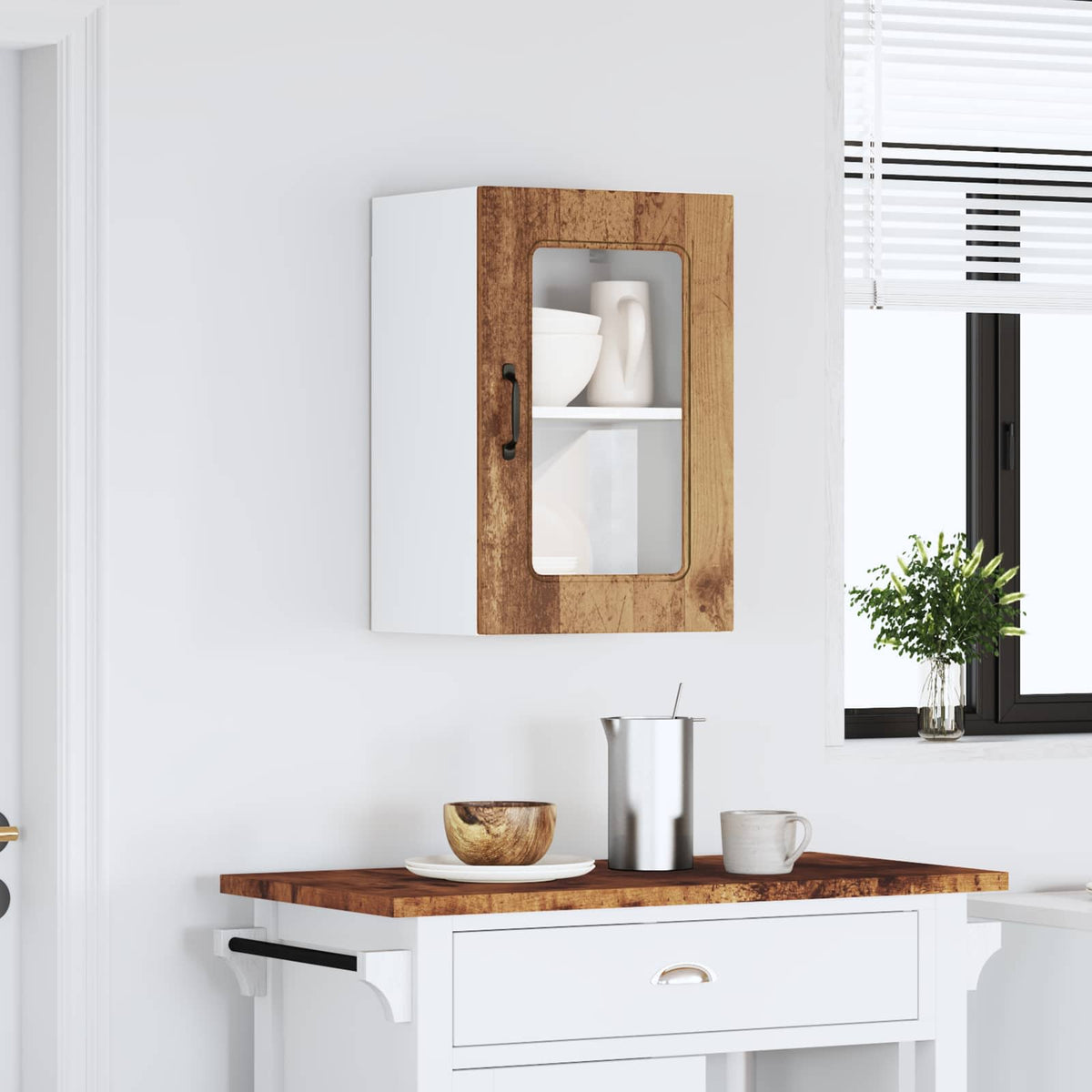 Kitchen Wall Cabinet with Glass Door "Kalmar" Old Wood