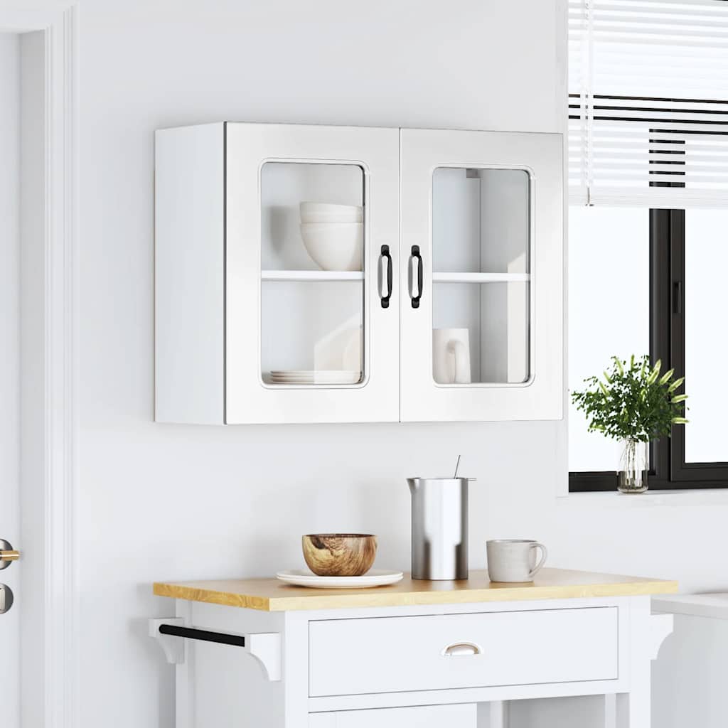 Kitchen Wall Cabinet with Glass Door Kalmar High Gloss White Engineered Wood