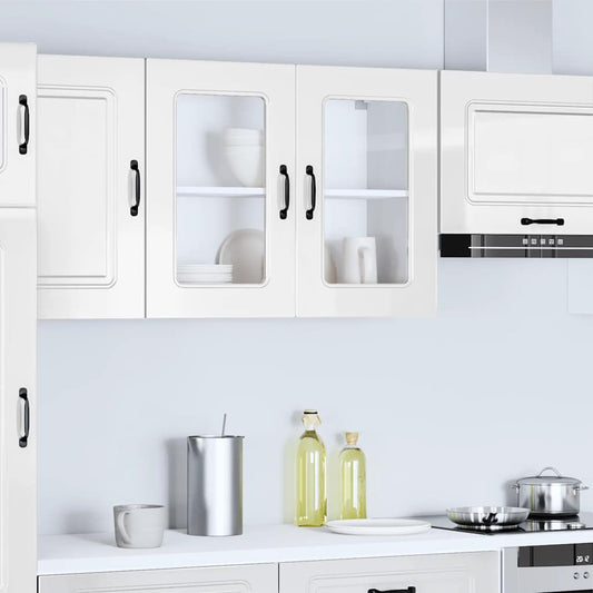 Kitchen Wall Cabinet with Glass Door "Kalmar" High Gloss White