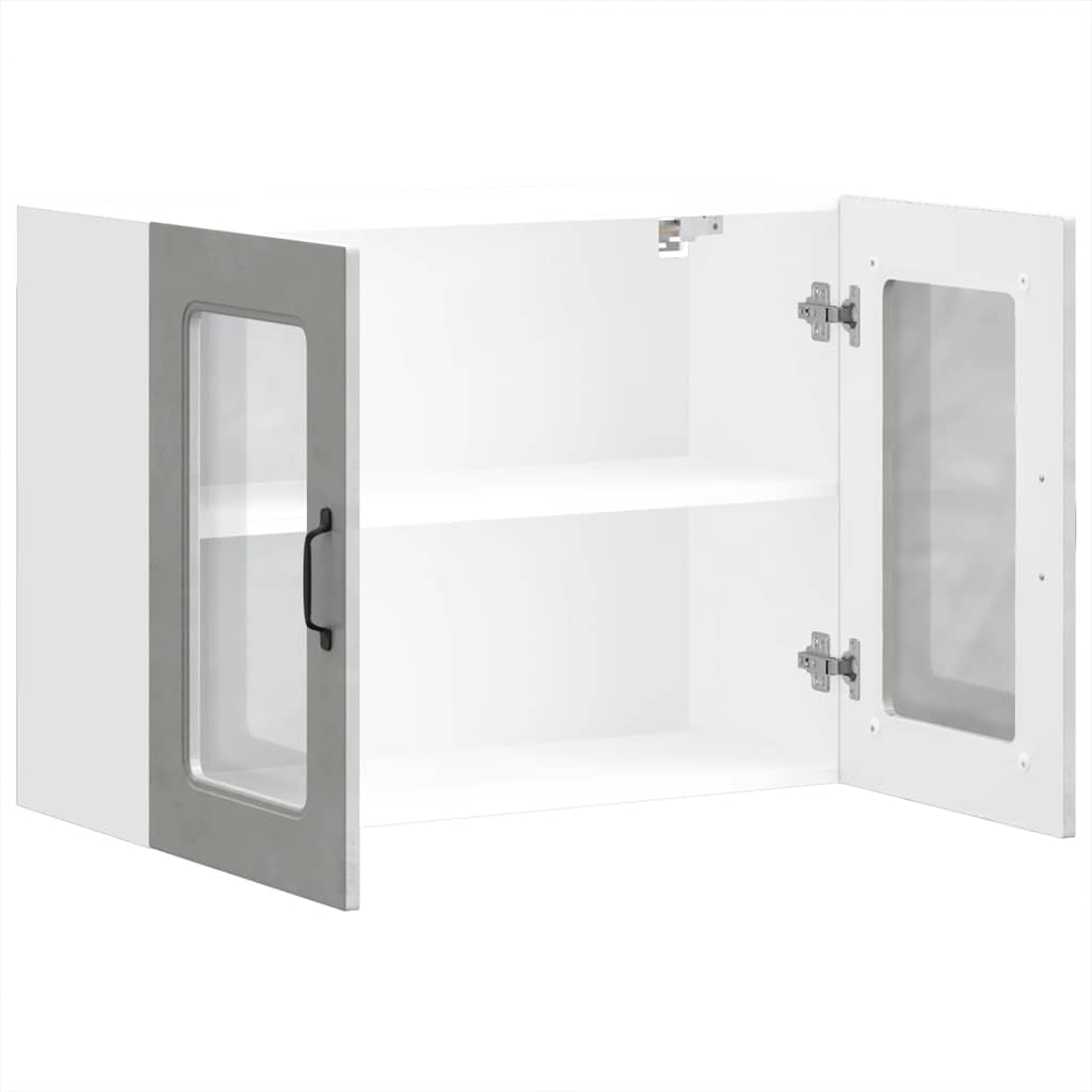 Kitchen Wall Cabinet with Glass Door Kalmar Concrete Grey Engineered Wood