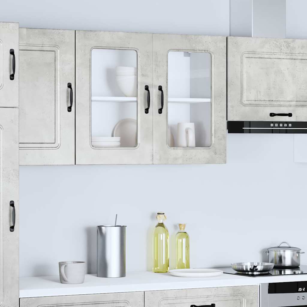 Kitchen Wall Cabinet with Glass Door "Kalmar" Concrete Grey