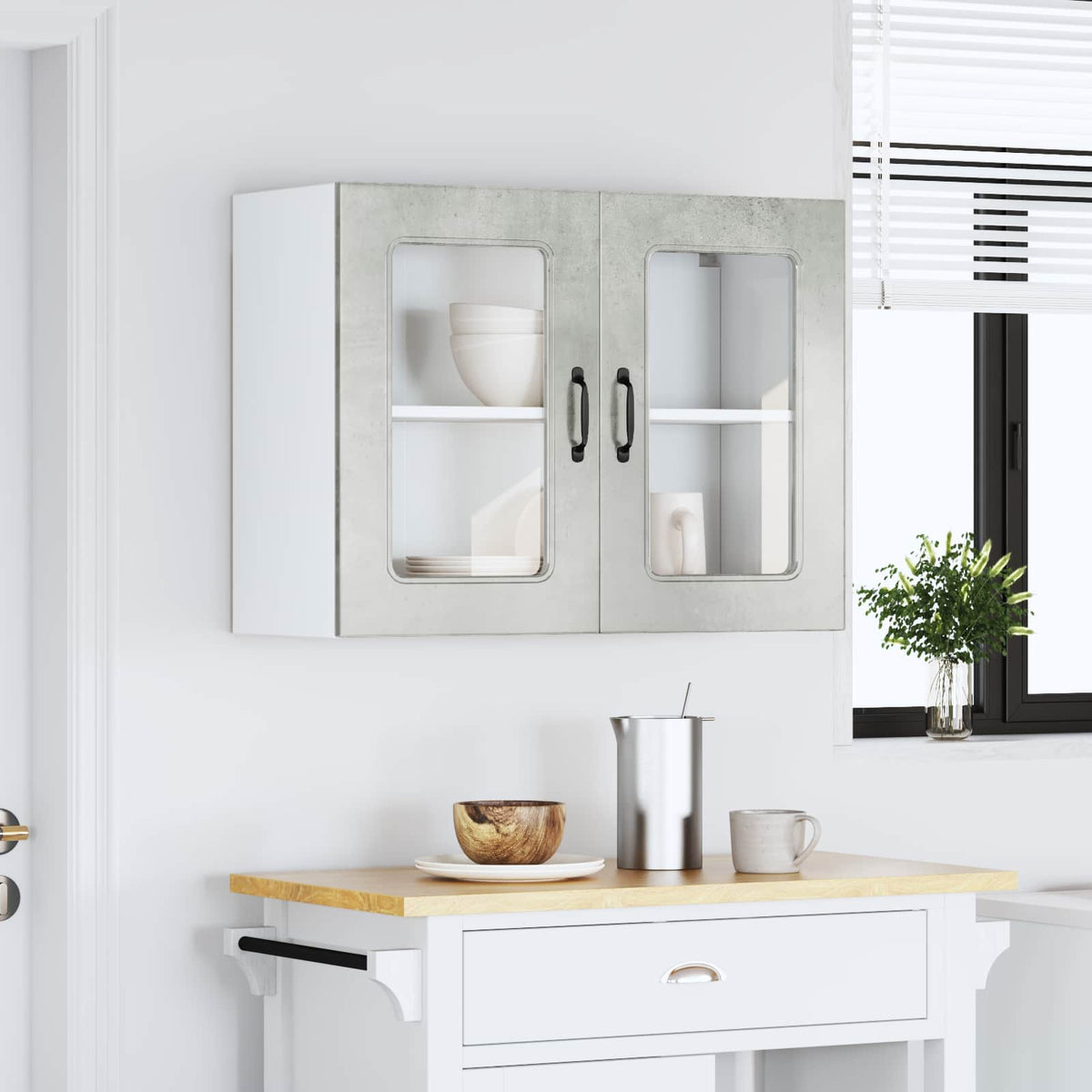 Kitchen Wall Cabinet with Glass Door "Kalmar" Concrete Grey