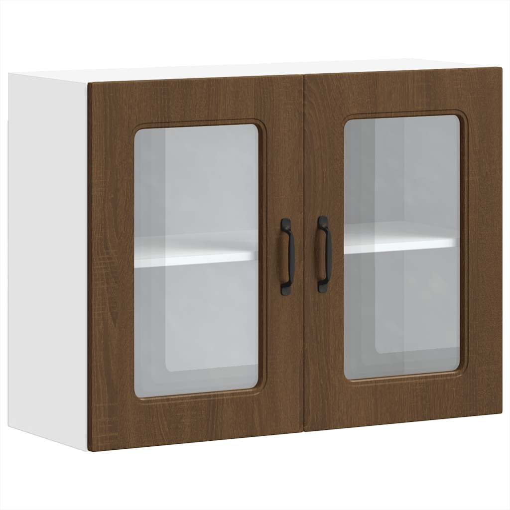 Kitchen Wall Cabinet with Glass Door Kalmar Brown Oak Engineered Wood