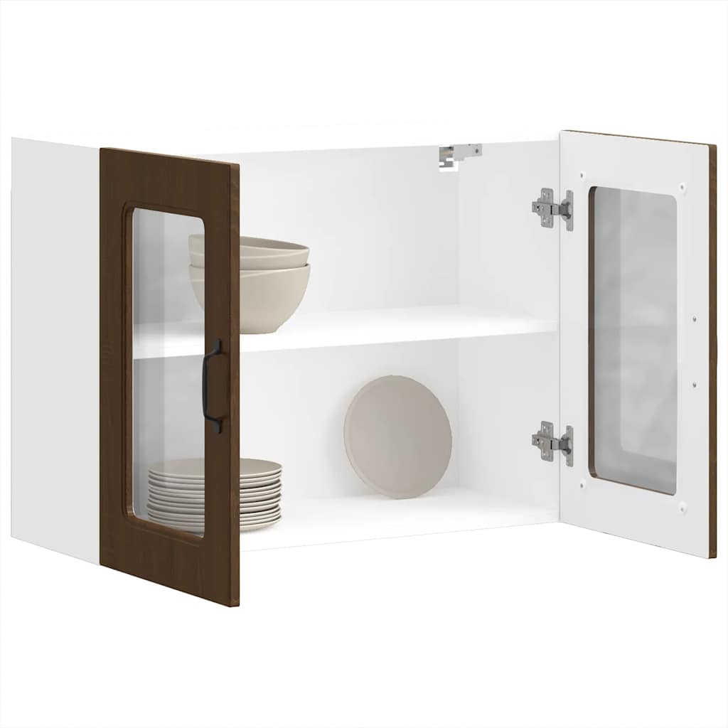 Kitchen Wall Cabinet with Glass Door Kalmar Brown Oak Engineered Wood