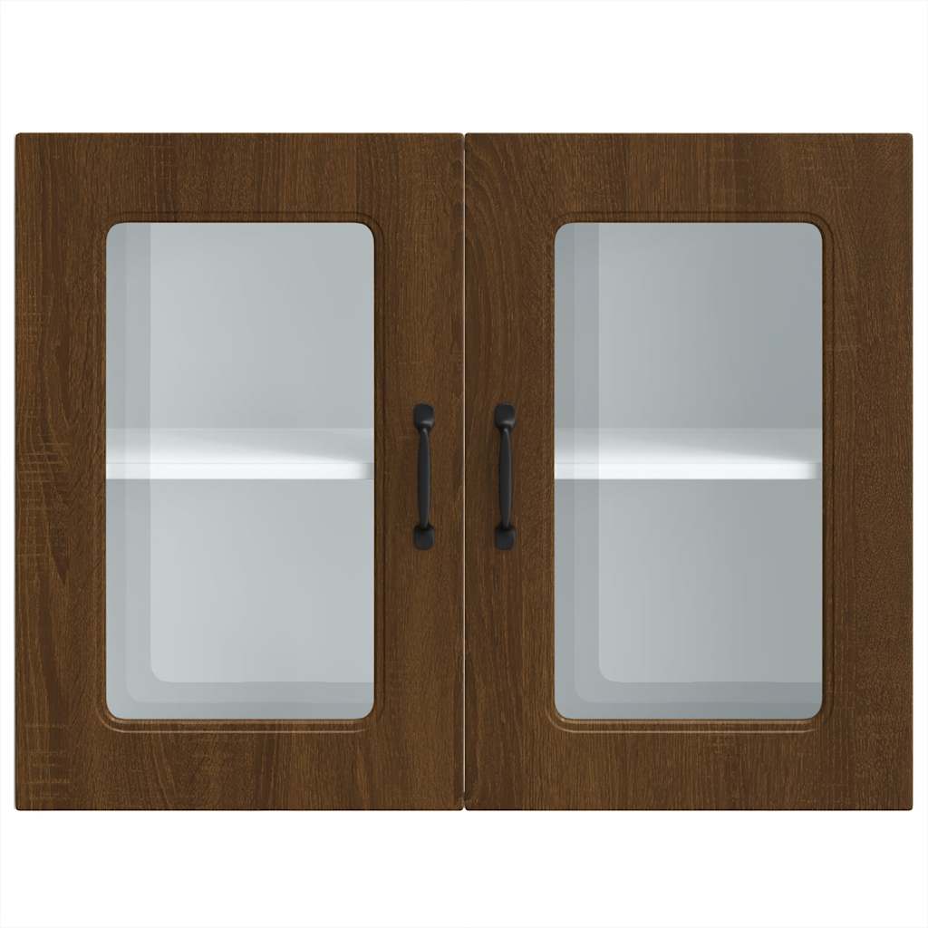 Kitchen Wall Cabinet with Glass Door Kalmar Brown Oak Engineered Wood