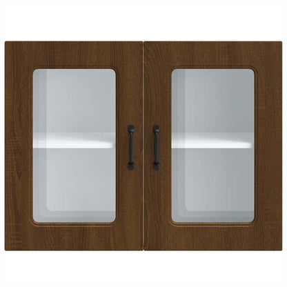 Kitchen Wall Cabinet with Glass Door Kalmar Brown Oak Engineered Wood