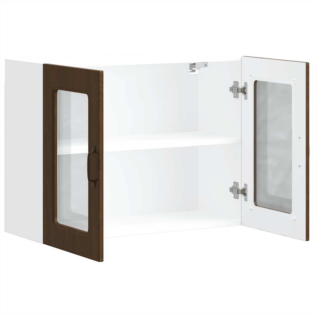 Kitchen Wall Cabinet with Glass Door Kalmar Brown Oak Engineered Wood