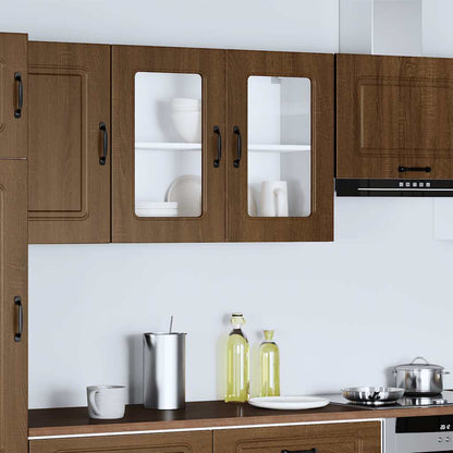 Kitchen Wall Cabinet with Glass Door "Kalmar" Brown Oak