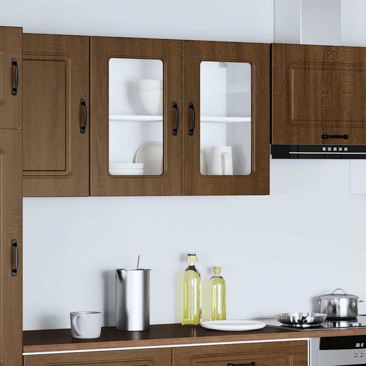 Kitchen Wall Cabinet with Glass Door "Kalmar" Brown Oak