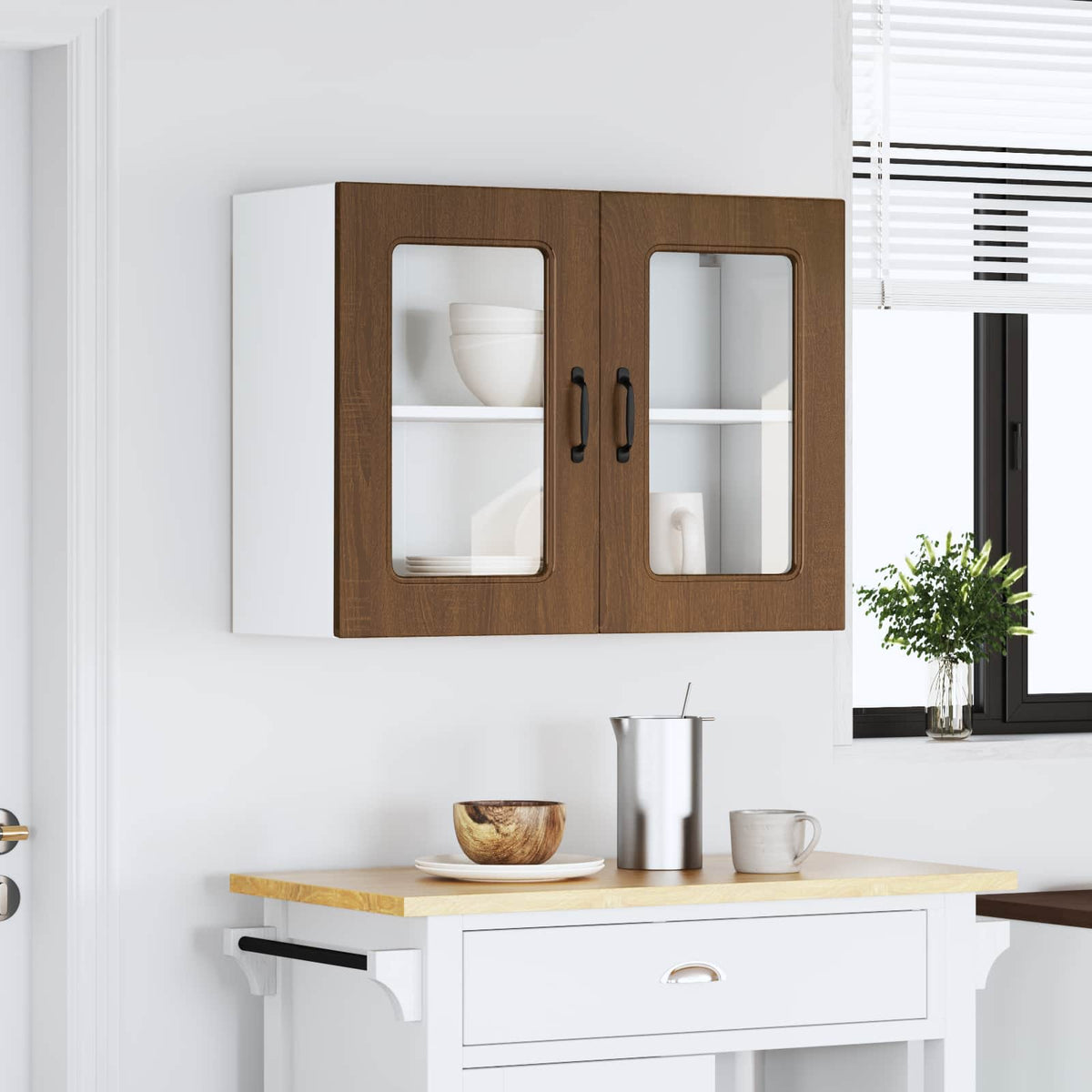 Kitchen Wall Cabinet with Glass Door "Kalmar" Brown Oak