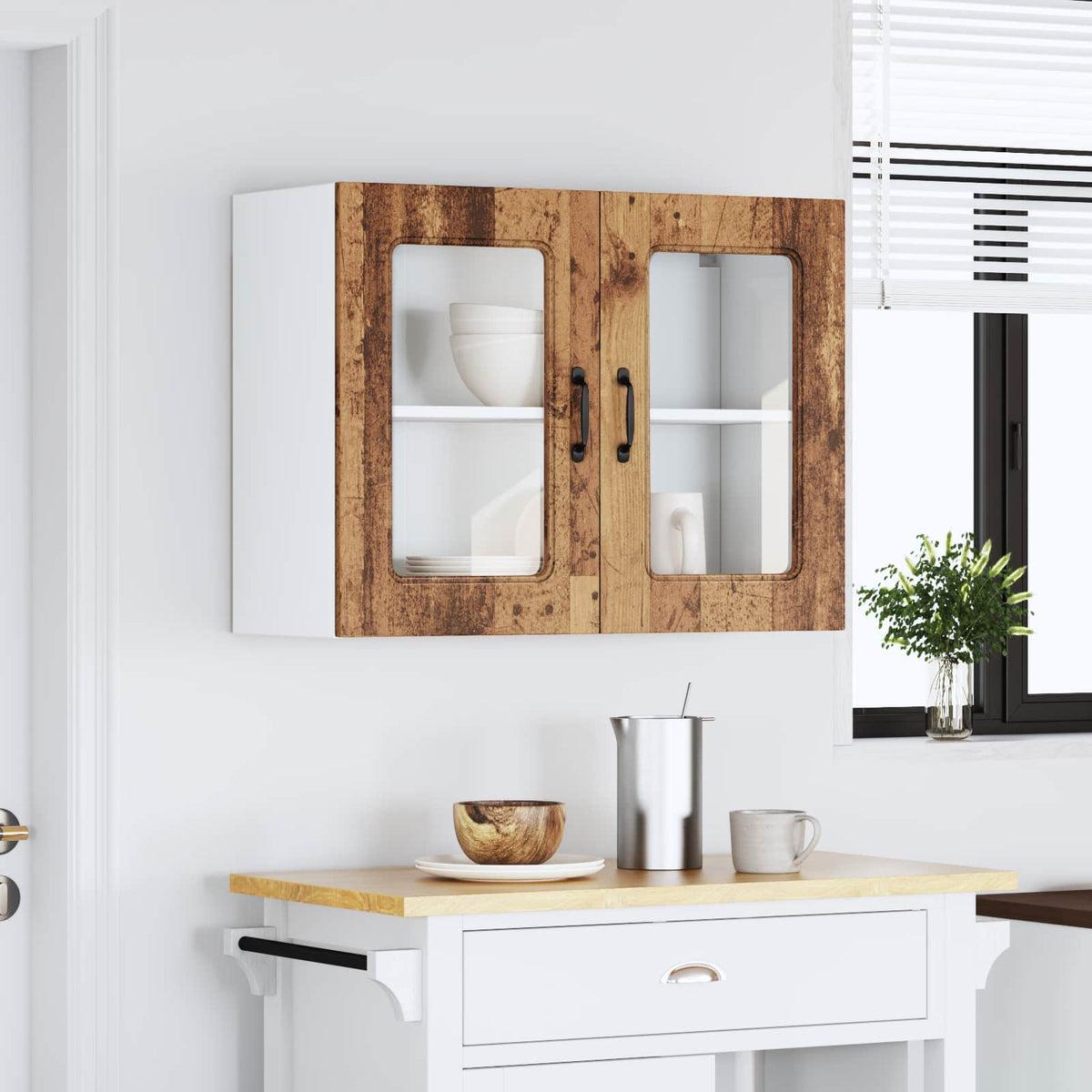 Kitchen Wall Cabinet with Glass Door "Kalmar" Old Wood
