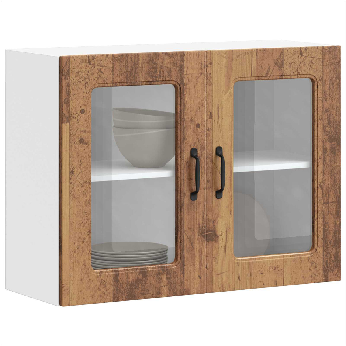 Kitchen Wall Cabinet with Glass Door "Kalmar" Old Wood