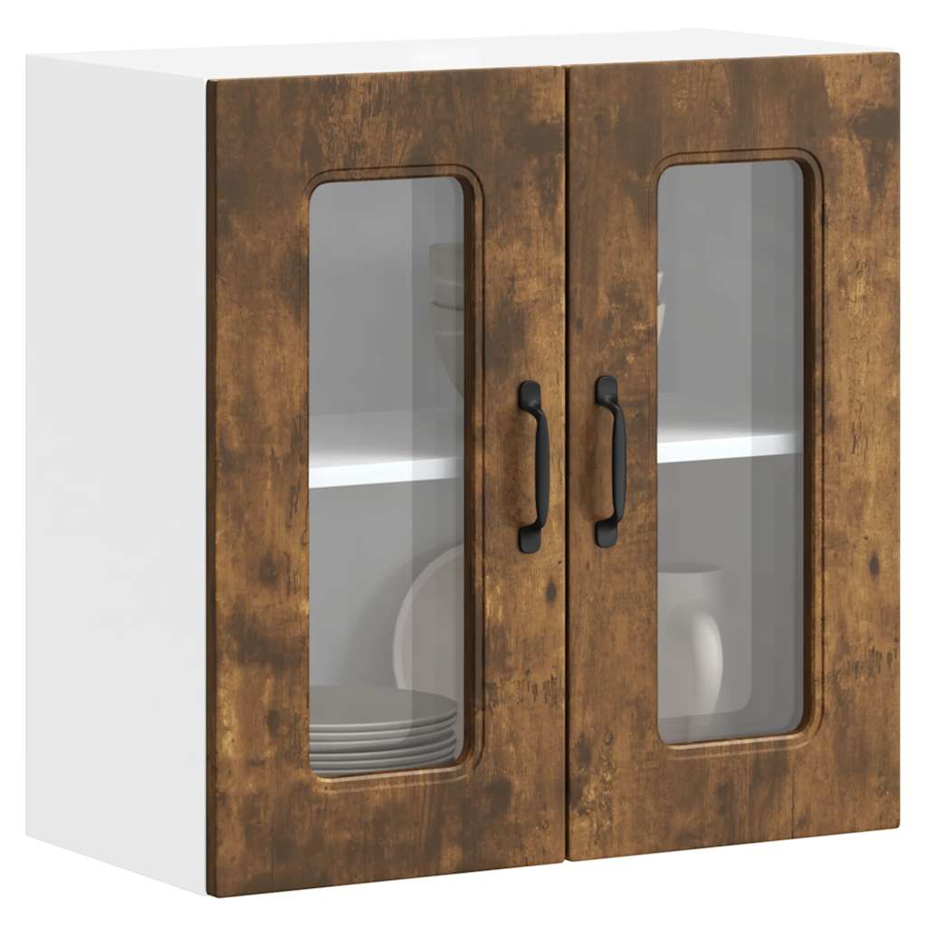 Kitchen Wall Cabinet with Glass Door Kalmar Smoked Oak Engineered Wood