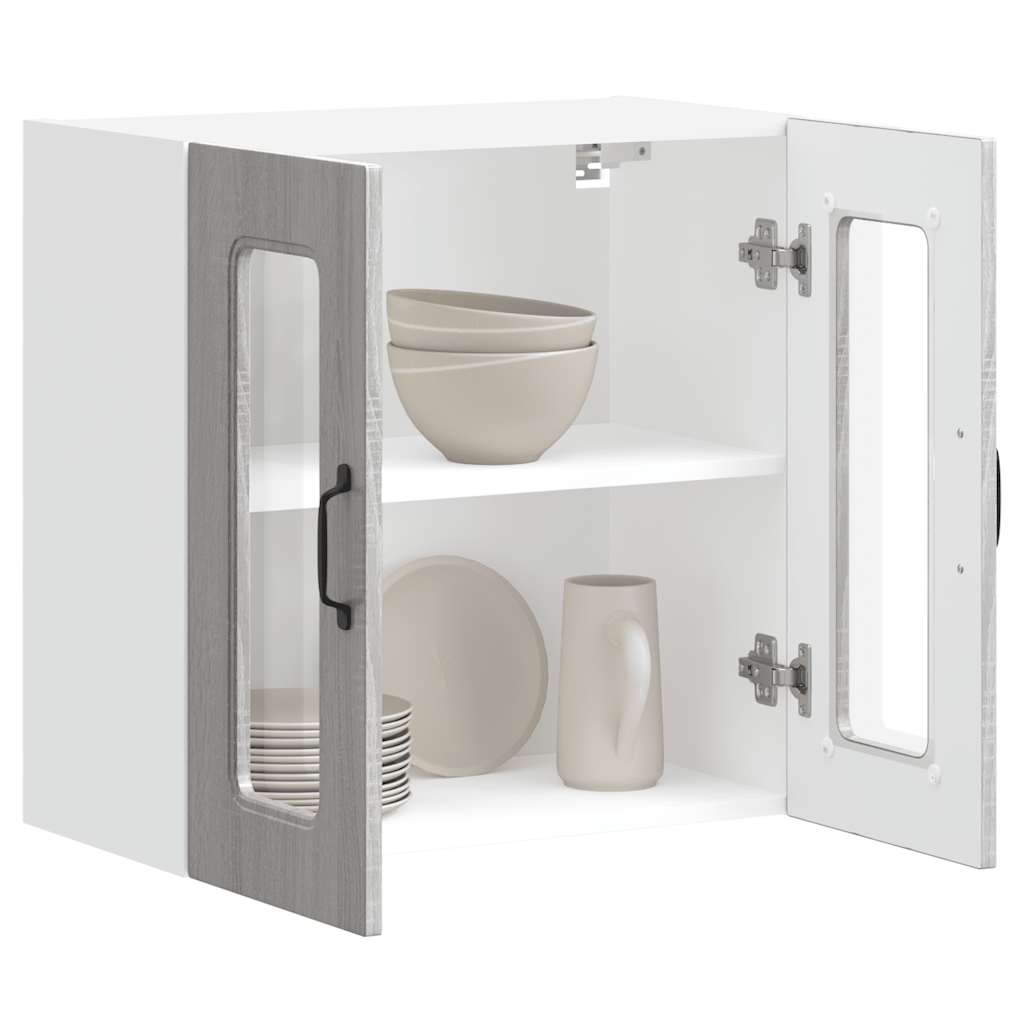 Kitchen Wall Cabinet with Glass Door Kalmar Grey Sonoma Engineered Wood