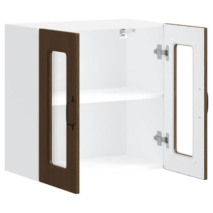 Kitchen Wall Cabinet with Glass Door Kalmar Brown Oak Engineered Wood