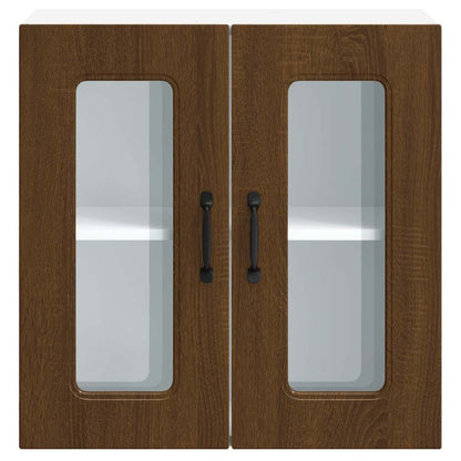 Kitchen Wall Cabinet with Glass Door Kalmar Brown Oak Engineered Wood