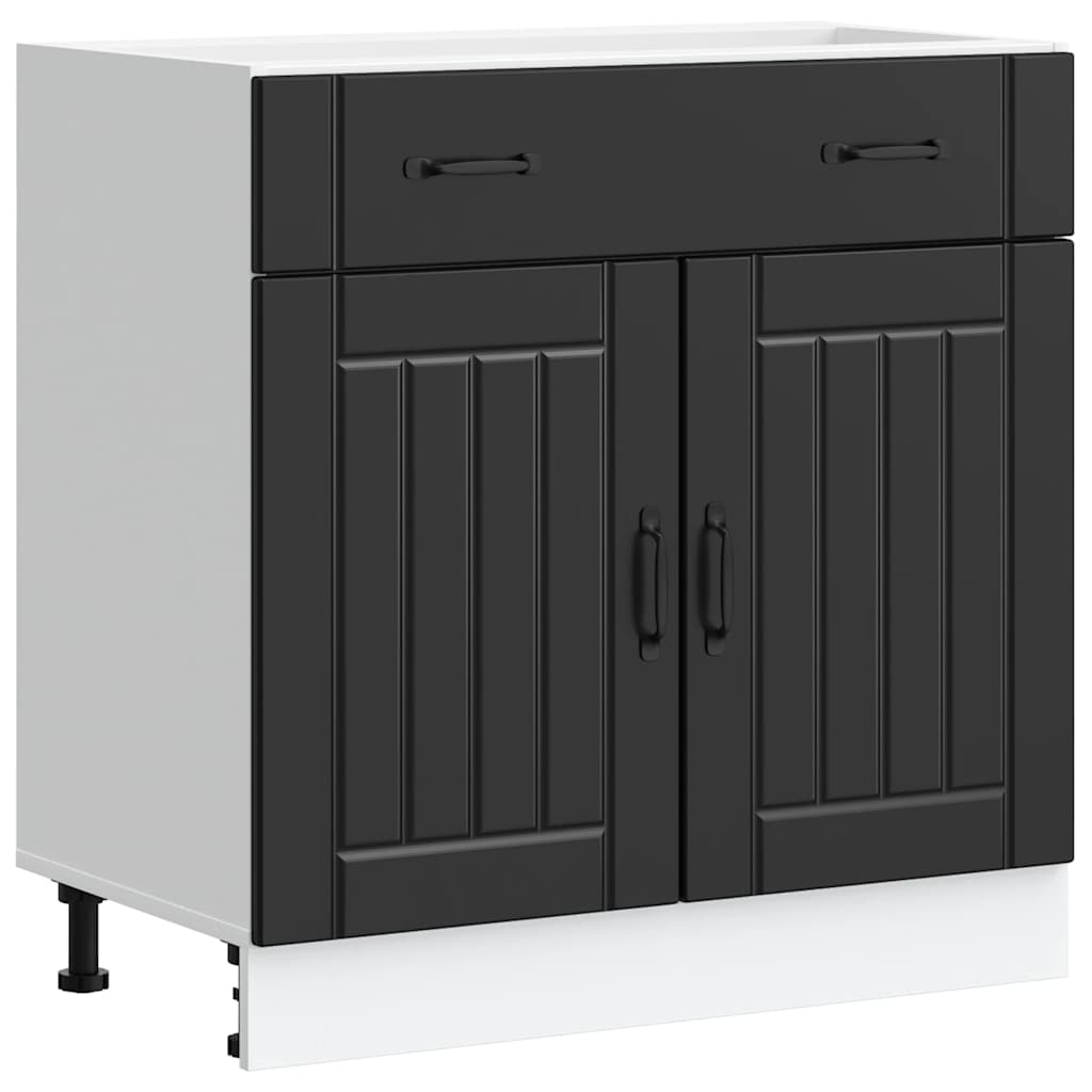 Kitchen Base Cabinet "Lucca" Black Engineered Wood