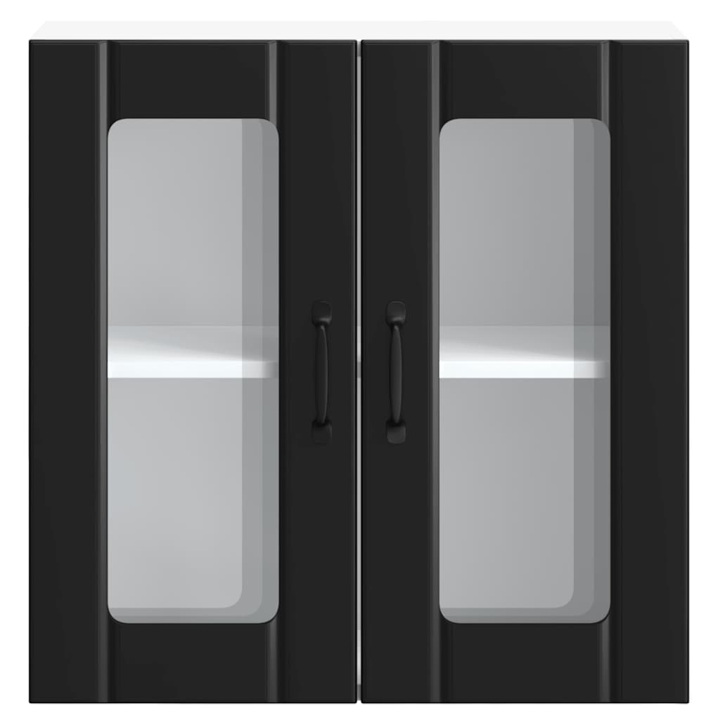 Kitchen Wall Cabinet with Glass Door Lucca Black Engineered Wood