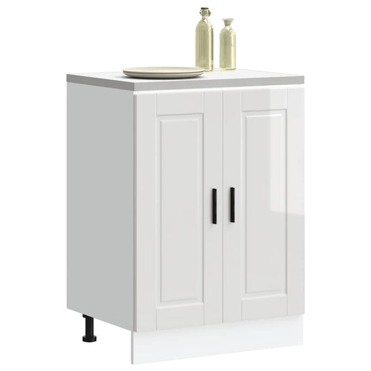 Kitchen Base Cabinet "Porto" High Gloss White Engineered Wood