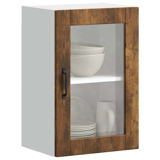 Kitchen Wall Cabinet with Glass Door Porto Smoked Oak