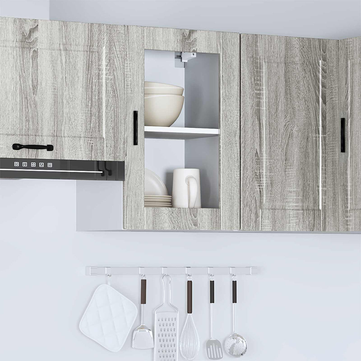 Kitchen Wall Cabinet with Glass Door "Porto" Grey Sonoma