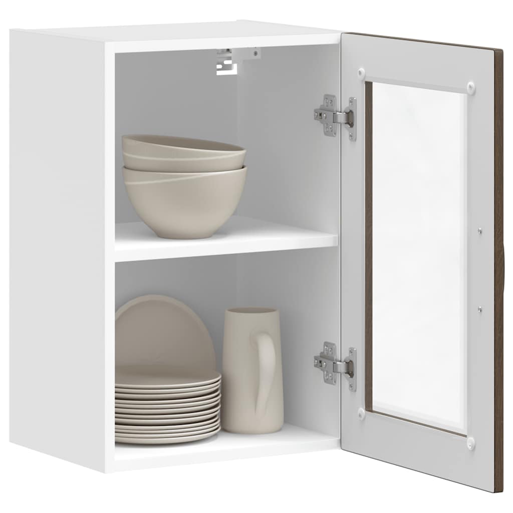 Kitchen Wall Cabinet with Glass Door Porto Brown Oak