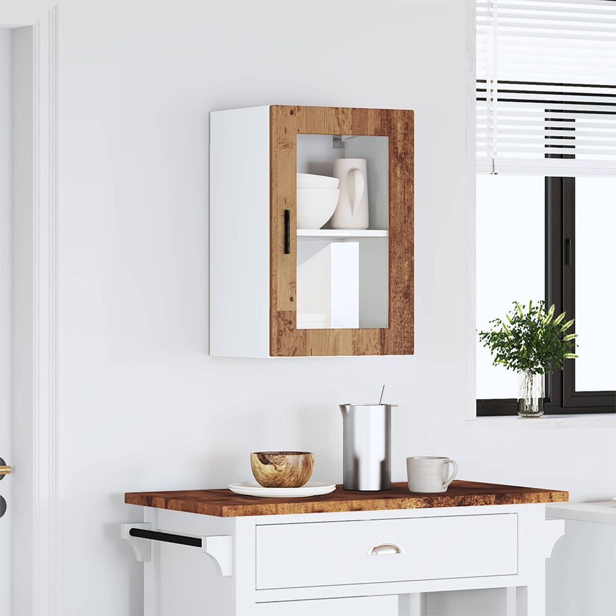 Kitchen Wall Cabinet with Glass Door "Porto" Old Wood