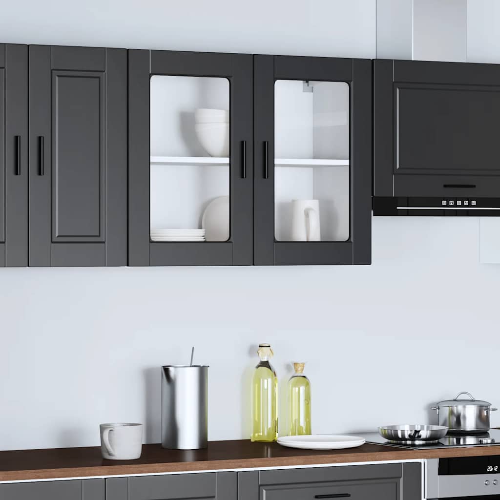 Kitchen Wall Cabinet with Glass Door Porto Black
