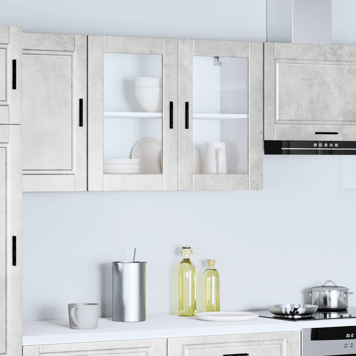 Kitchen Wall Cabinet with Glass Door "Porto" Concrete Grey