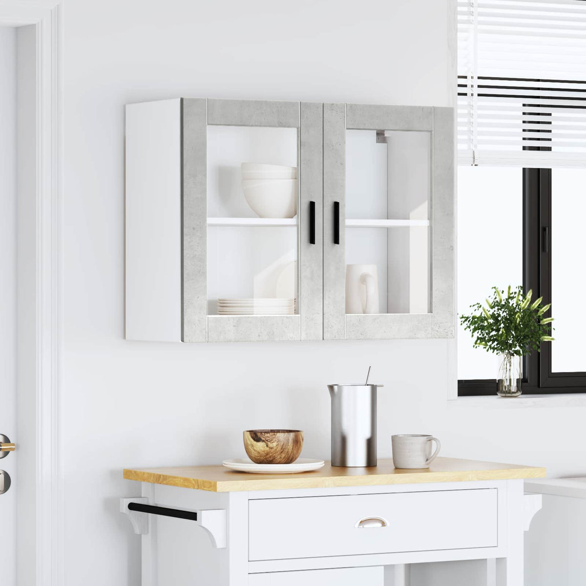 Kitchen Wall Cabinet with Glass Door "Porto" Concrete Grey