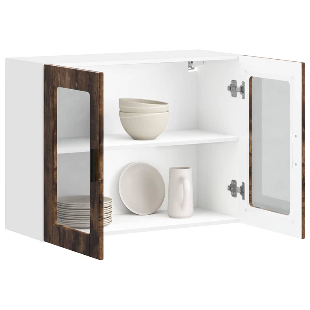 Kitchen Wall Cabinet with Glass Door Porto Smoked Oak