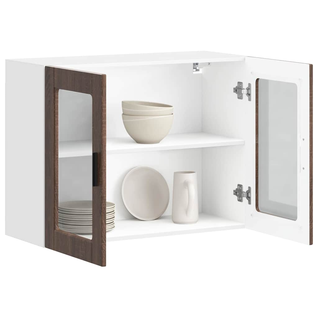 Kitchen Wall Cabinet with Glass Door Porto Brown Oak