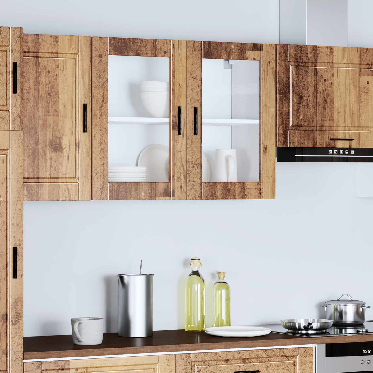 Kitchen Wall Cabinet with Glass Door "Porto" Old Wood