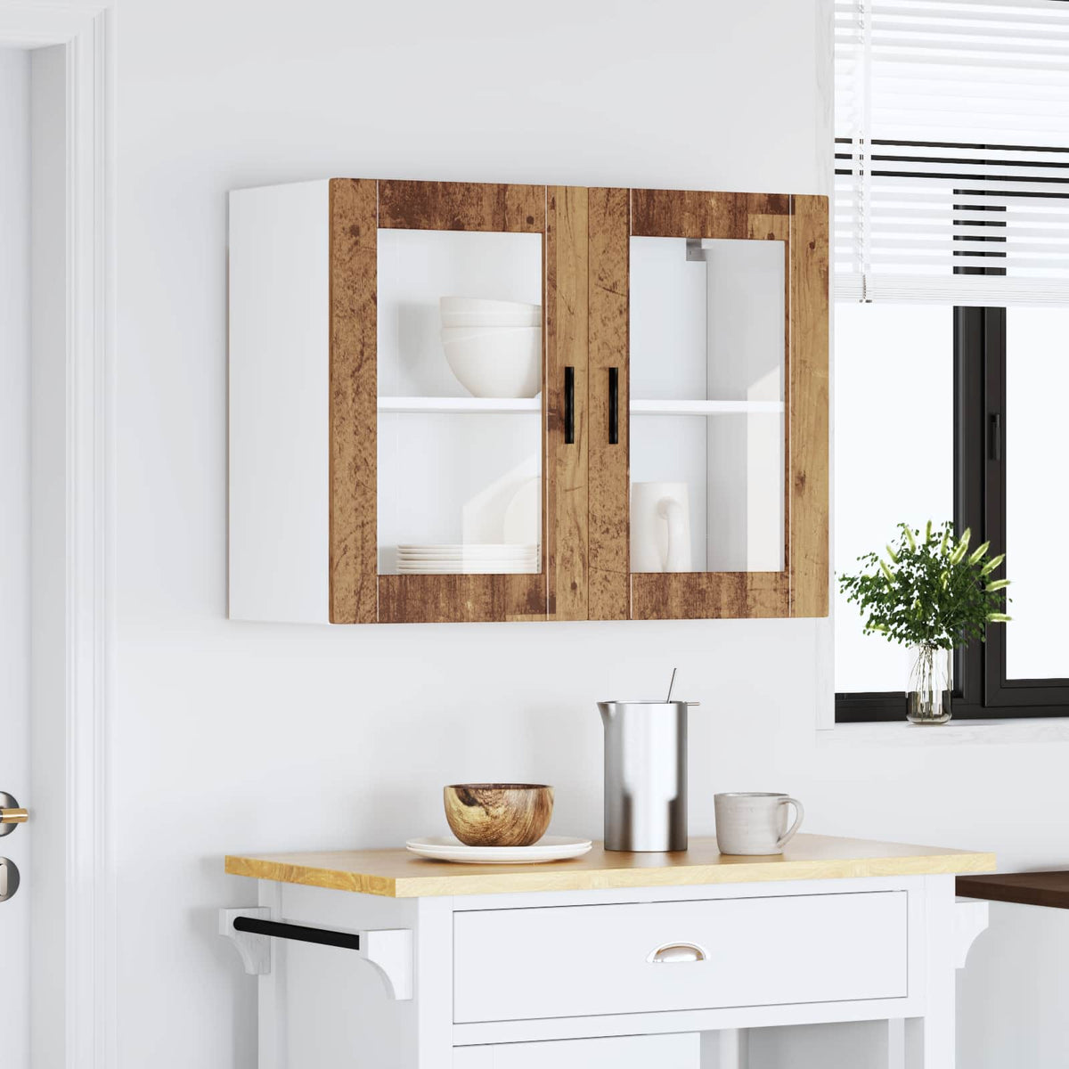 Kitchen Wall Cabinet with Glass Door "Porto" Old Wood