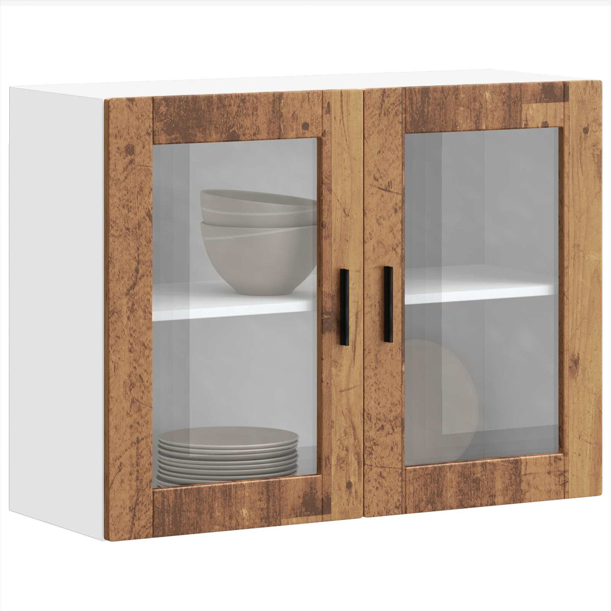 Kitchen Wall Cabinet with Glass Door "Porto" Old Wood