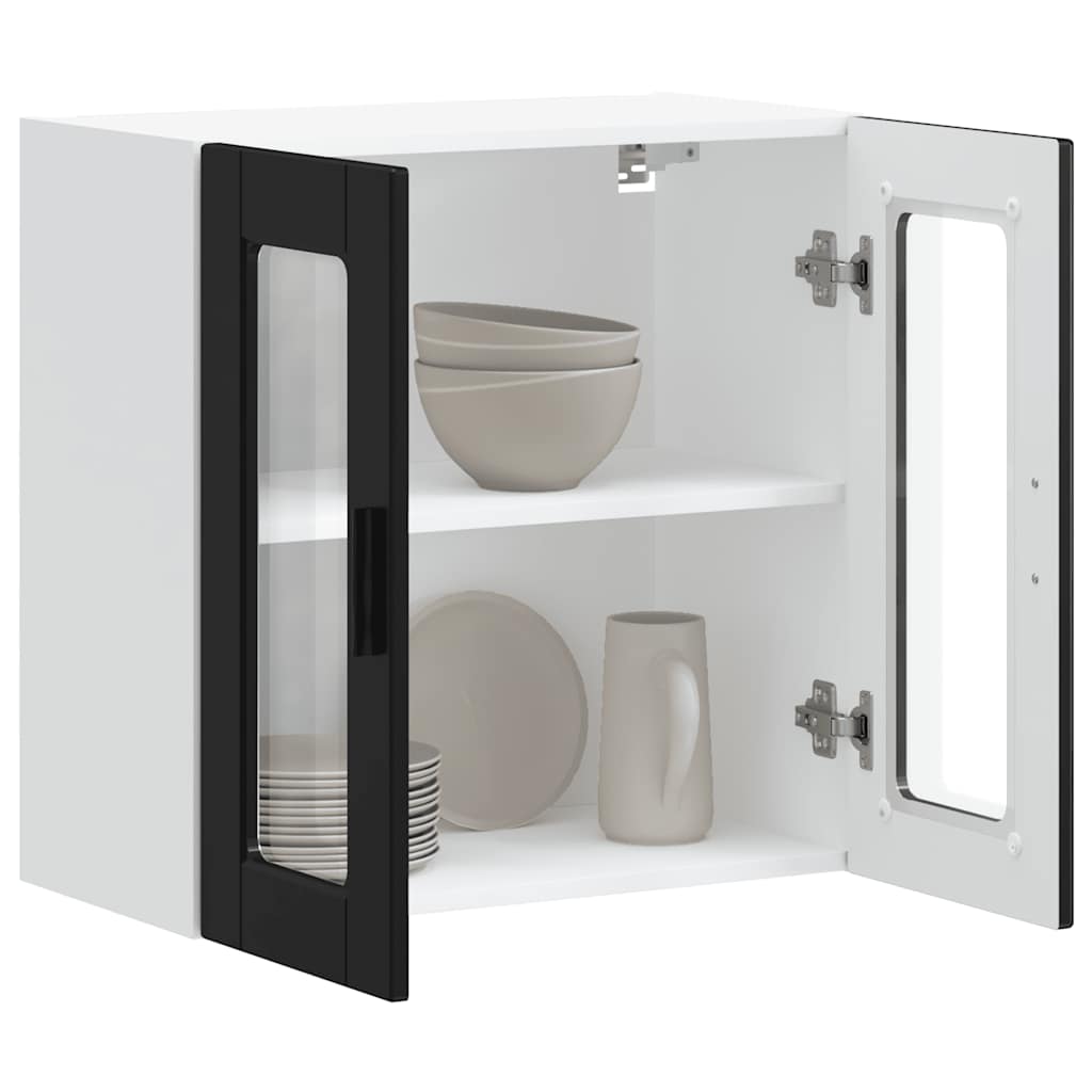 Kitchen Wall Cabinet with Glass Door Porto Black
