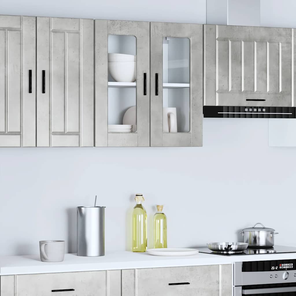 Kitchen Wall Cabinet with Glass Door Porto Concrete Grey