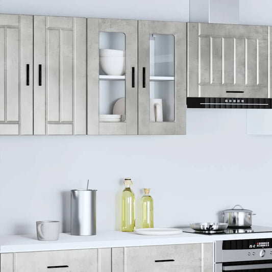 Kitchen Wall Cabinet with Glass Door Porto Concrete Grey