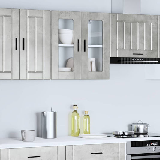 Kitchen Wall Cabinet with Glass Door "Porto" Concrete Grey